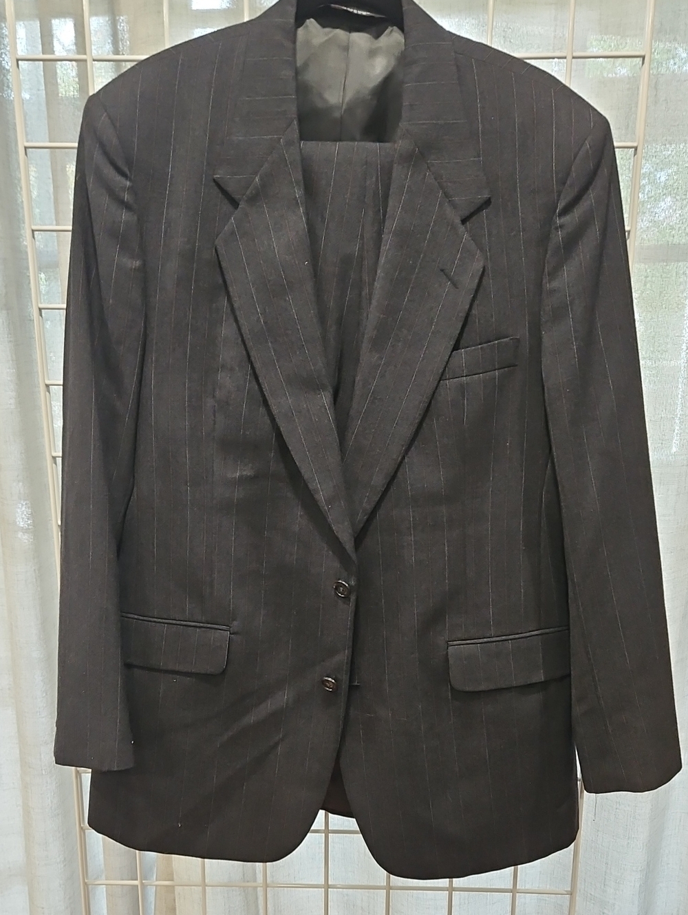 Men's Dark Gray Pinstripe Two-Button Wool Suit 42L